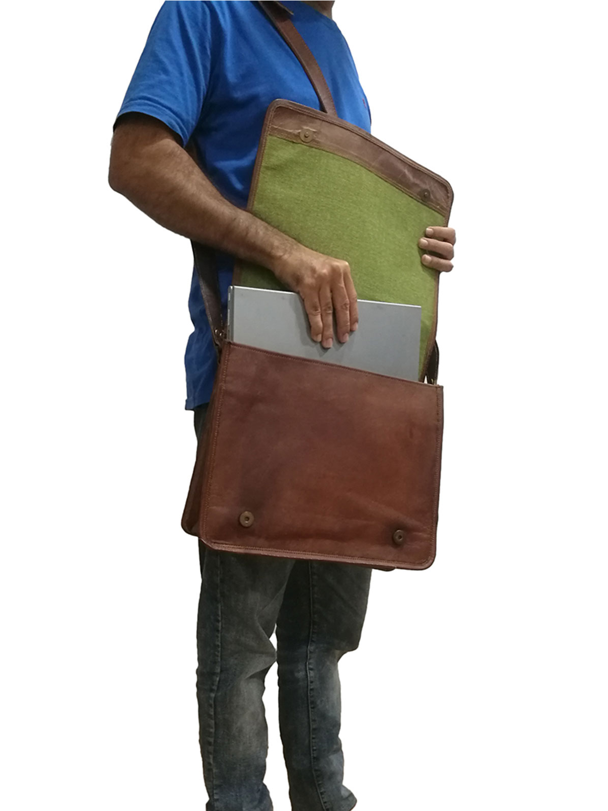 Genuine Leather Crossbody Full Flap Messenger Magnetic Snap Men Shoulder Bag